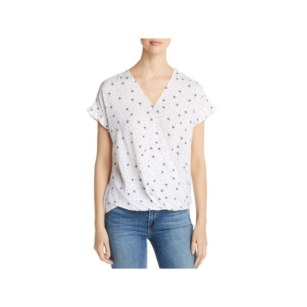 SINGLE THREAD Womens White Flutter Sleeve Surplice Neckline Blouse XS